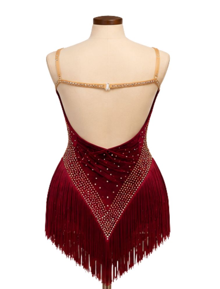 Velvet Rhinestoned Fringe Ballroom-Style Jazz Costume