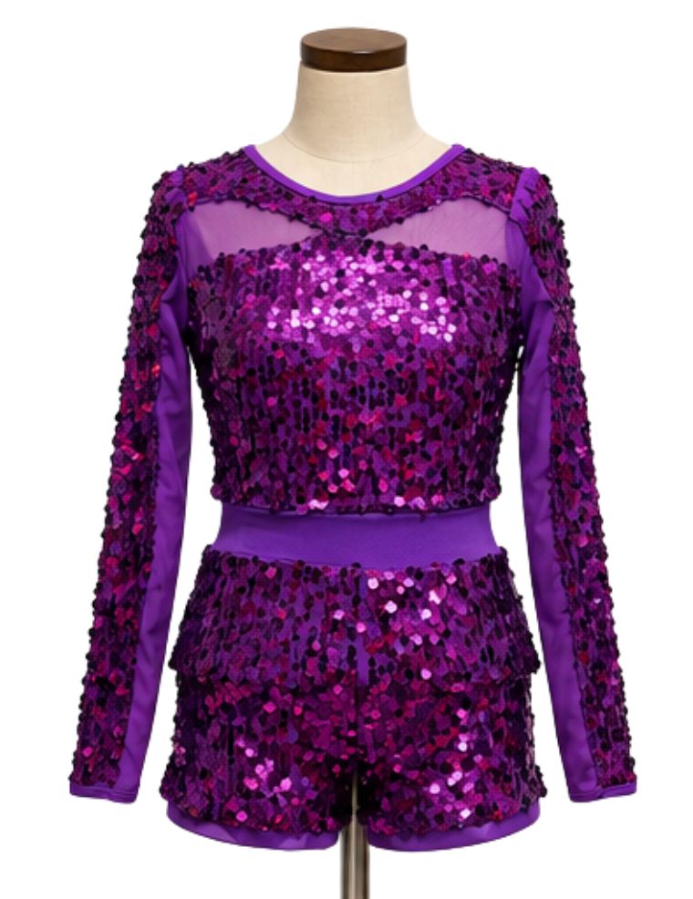 Sequin Long Sleeve &amp; Shorts Two Piece Jazz Costume