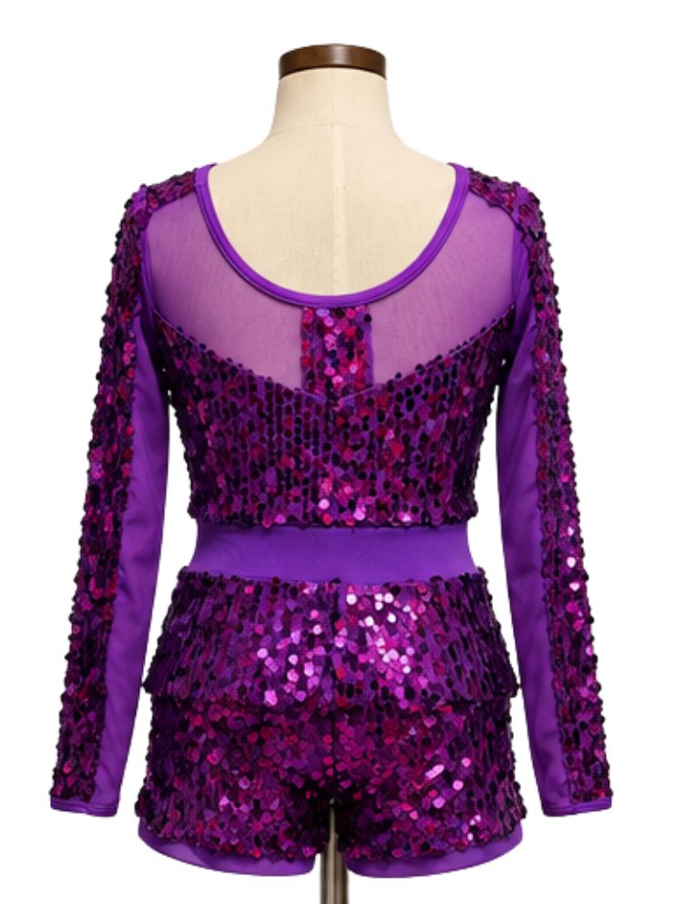 Sequin Long Sleeve &amp; Shorts Two Piece Jazz Costume