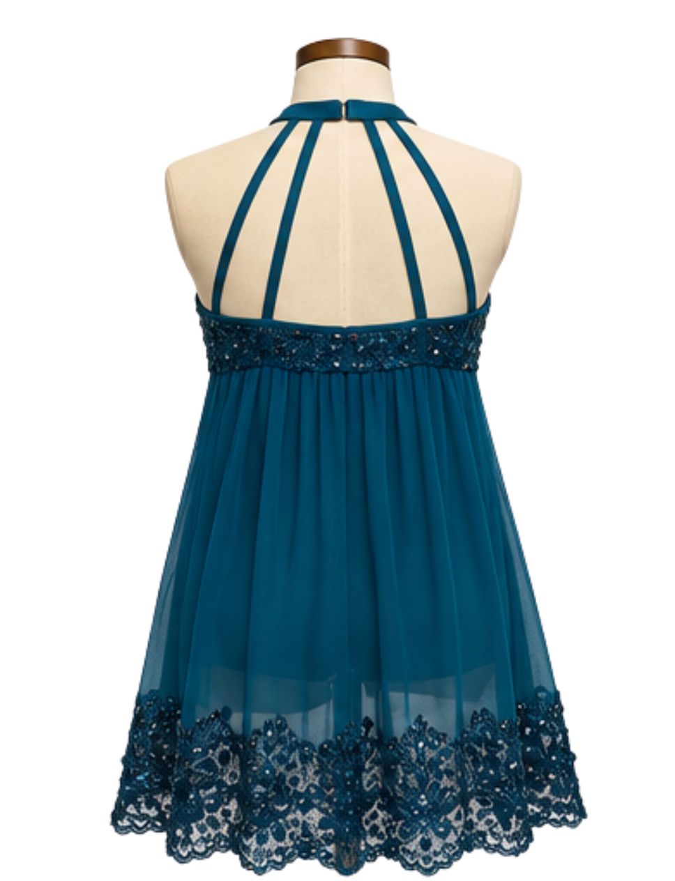 Sequin Halter and Bottom Brim Mesh Lyrical Dress