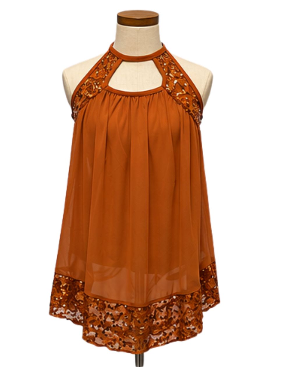 Sequin Halter and Bottom Brim Mesh Lyrical Dress