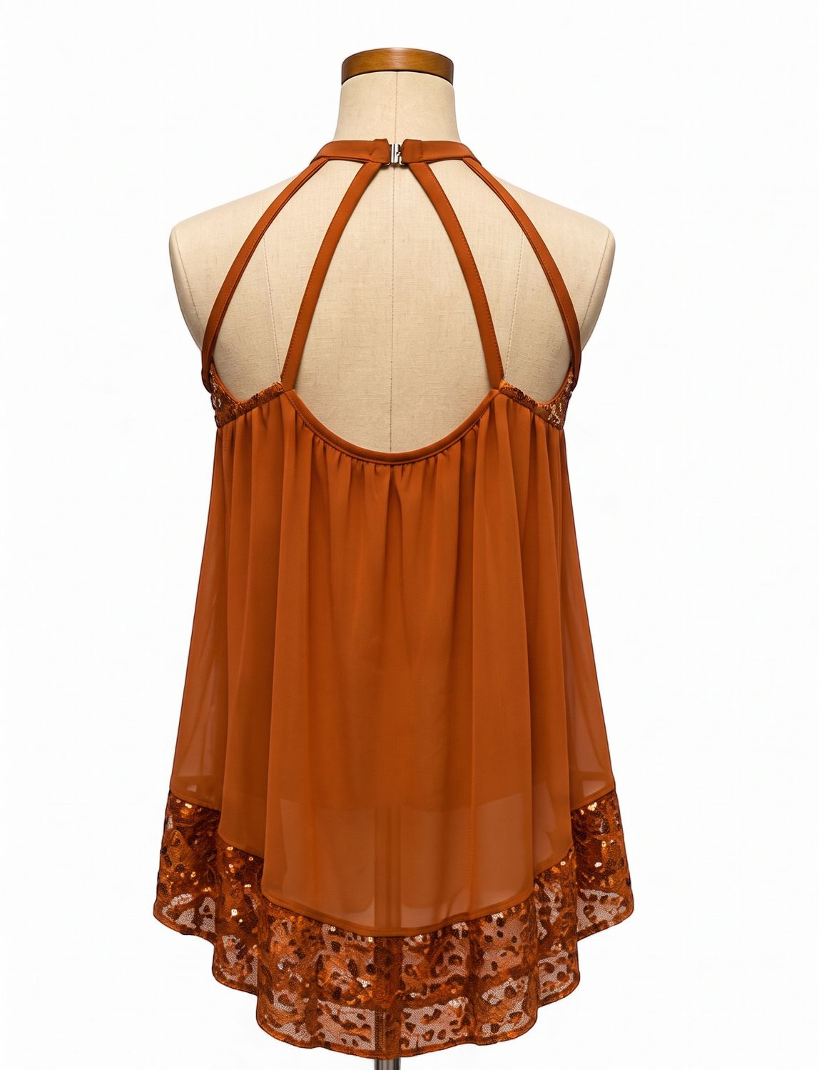 Sequin Halter and Bottom Brim Mesh Lyrical Dress