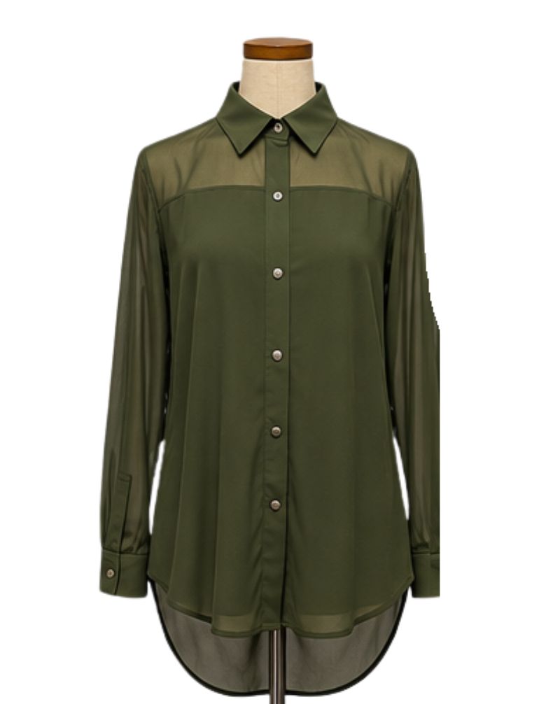 Olive Mesh Button-Up Contemporary Costume