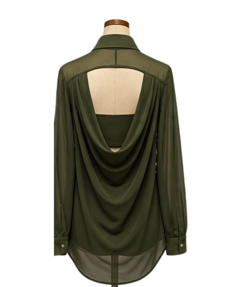 Olive Mesh Button-Up Contemporary Costume