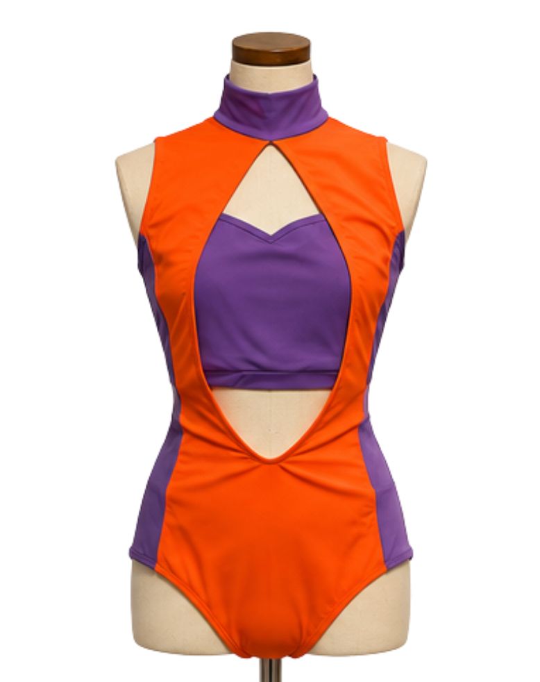 Orange &amp; Purple Cut Out Bodysuit Jazz Costume