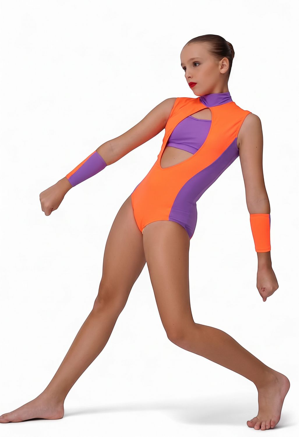 Orange &amp; Purple Cut Out Bodysuit Jazz Costume