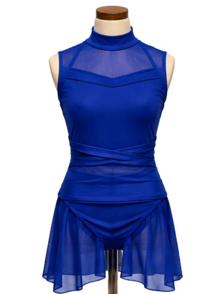 Electric Blue Bodysuit with Mesh Shorts Contemporary Costume