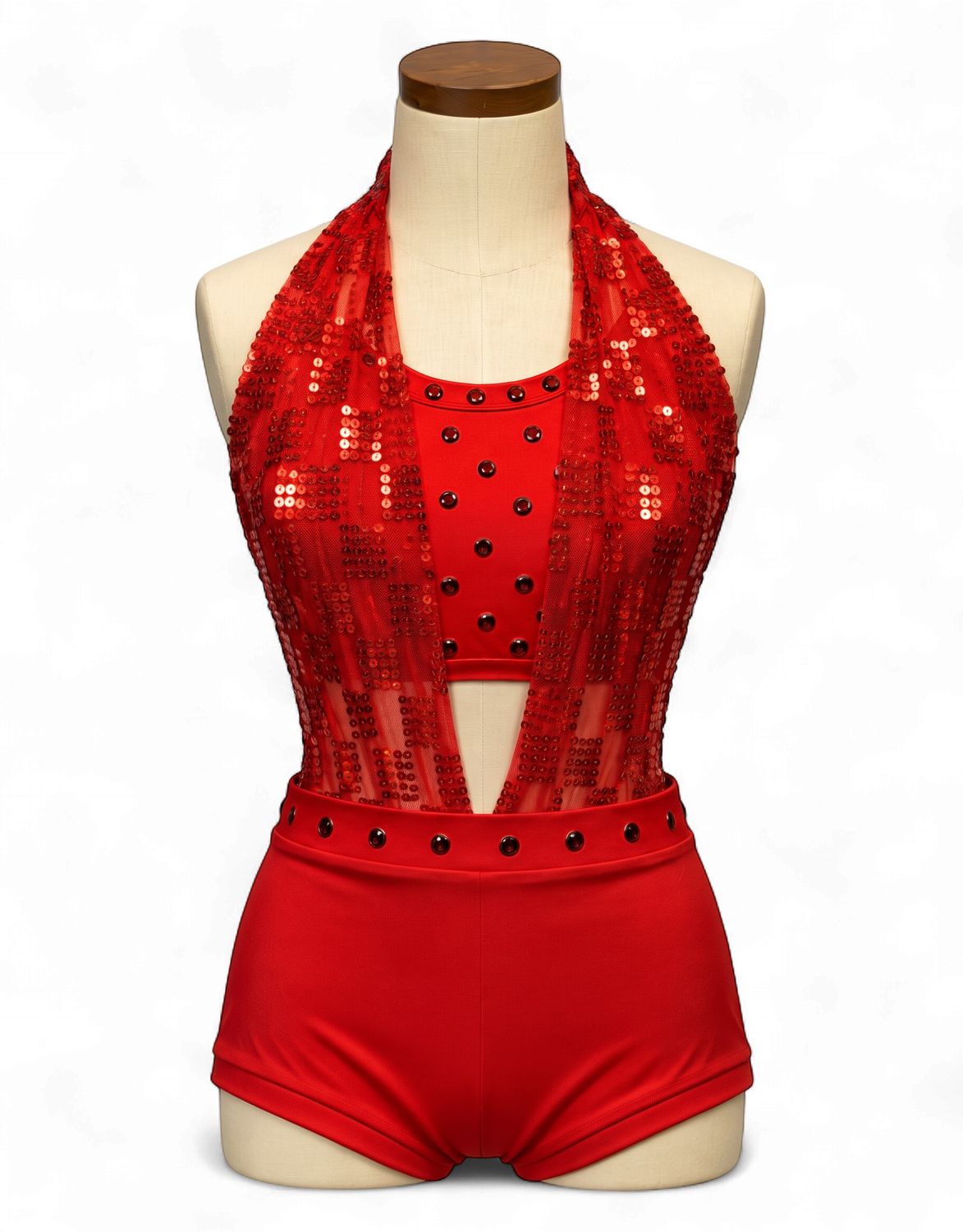 Red Halter Mesh 2-Piece Jazz Costume