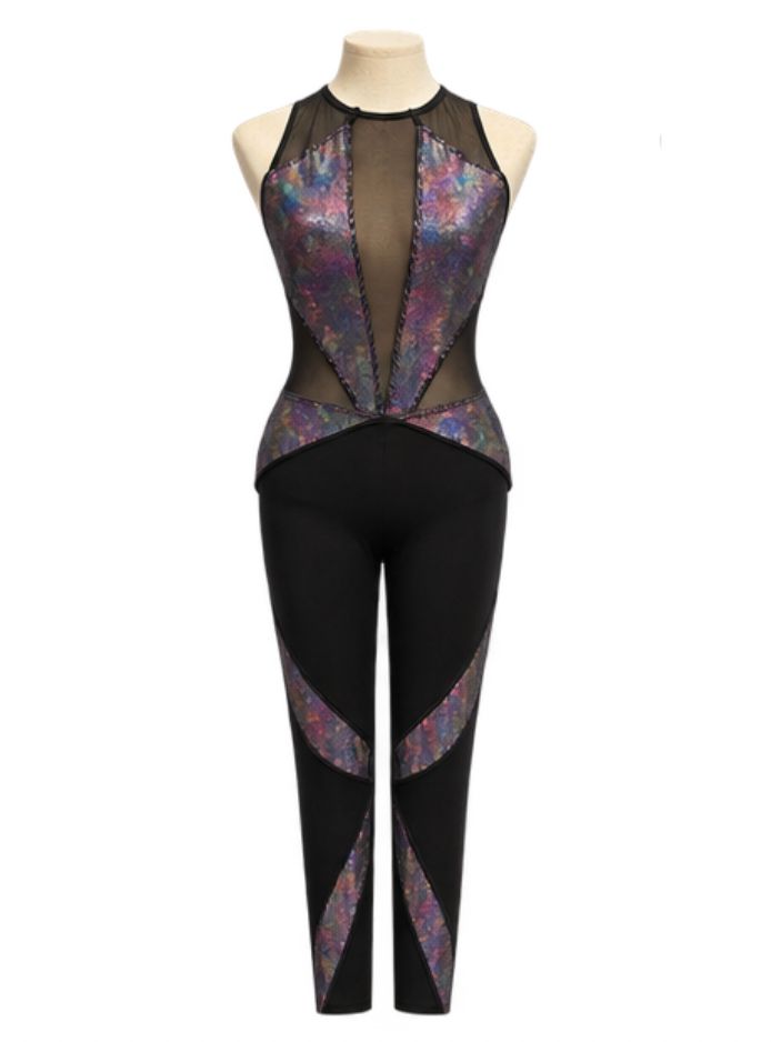 Black &amp; Purple Iridescent Unitard Jazz Costume