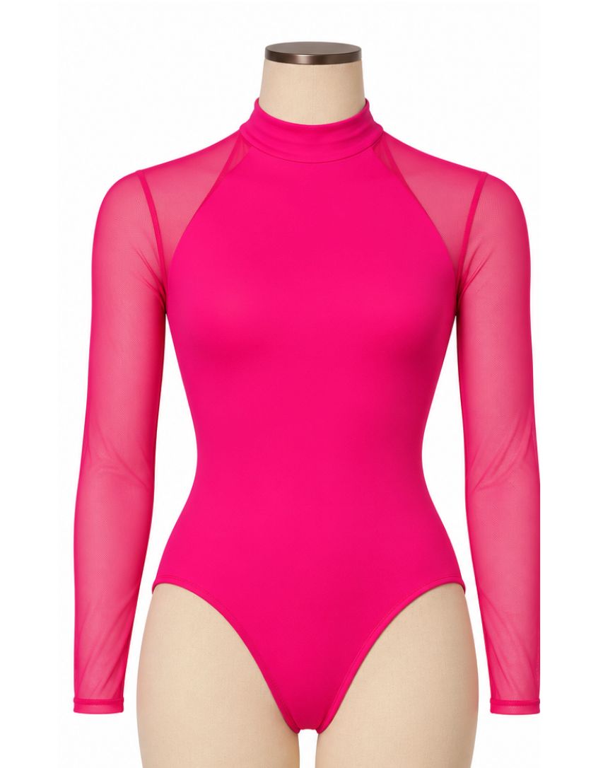 High Neck Bodysuit with Mesh Sleeves