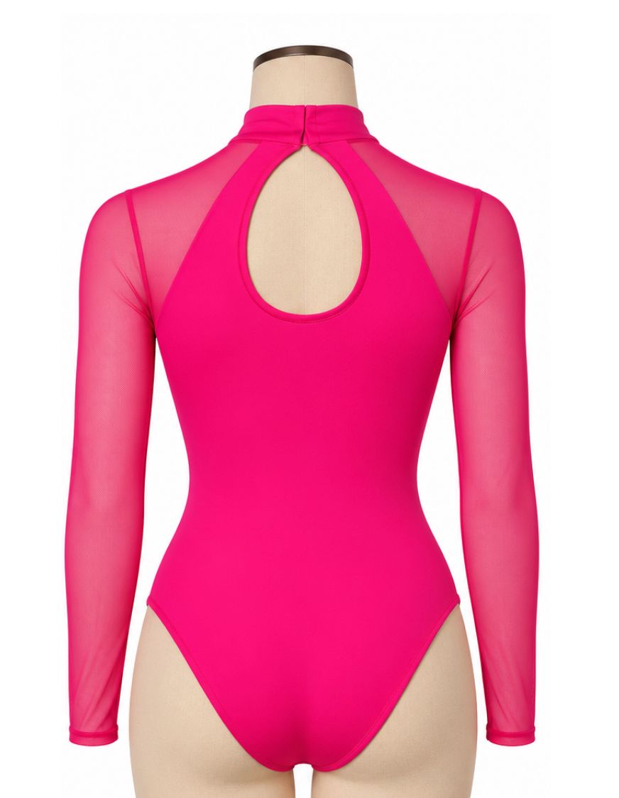 High Neck Bodysuit with Mesh Sleeves
