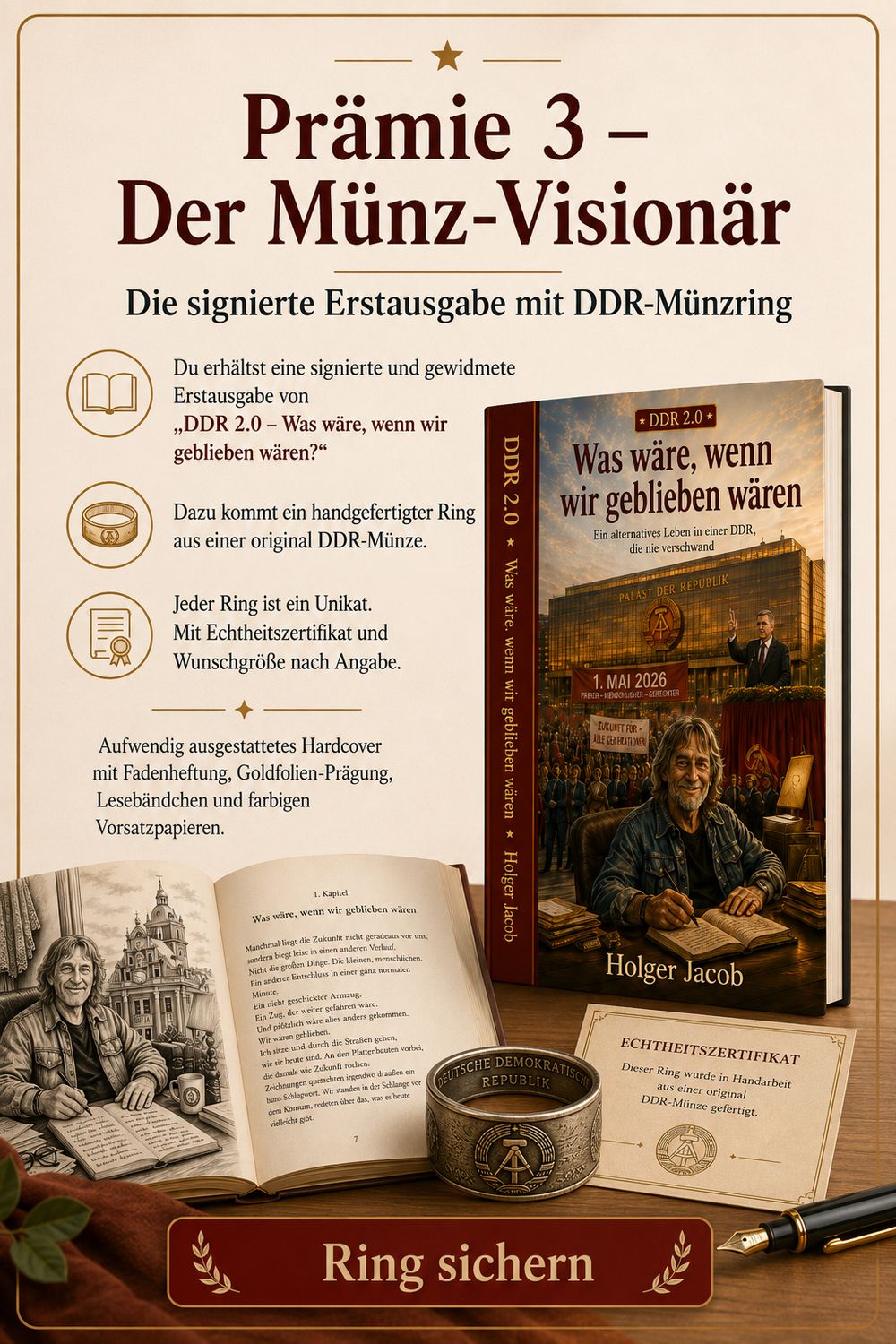 Prämie 3: Der Münz-Visionär – Signierte Erstausgabe mit DDR-Münzring