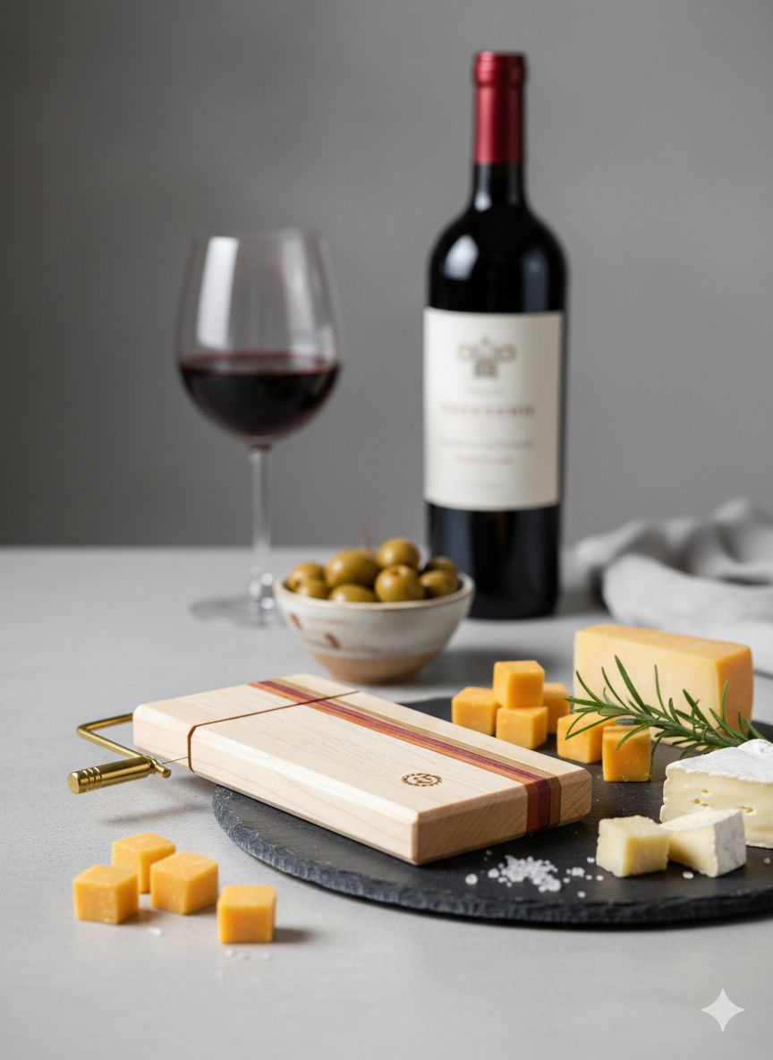 Premium Multi-Wood Cheese Board with Wire Cutter