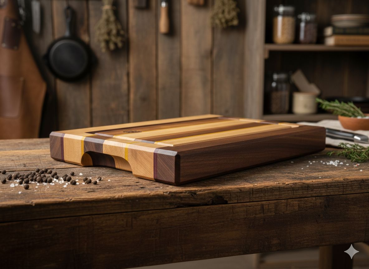 Edge Grain Cutting Board – Walnut, White Maple, Purpleheart &amp; Yellowheart
