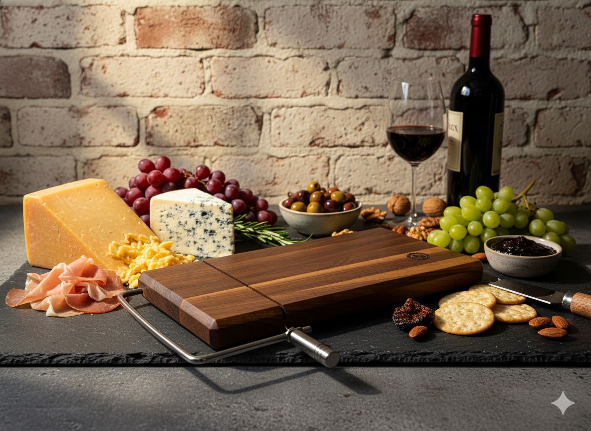 Classic Walnut Cheese Board with Wire Cutter