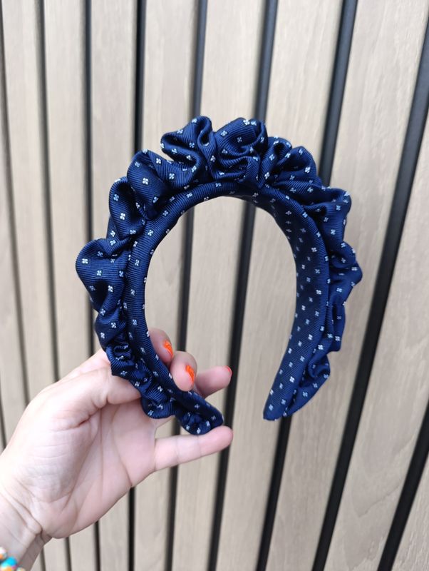 Granatowa opaska korona fascynator wianek jedwabna silk