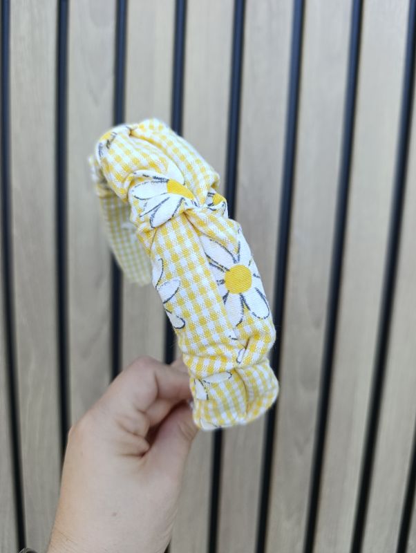 Opaska marszczona wąska RUMIANKI żółta