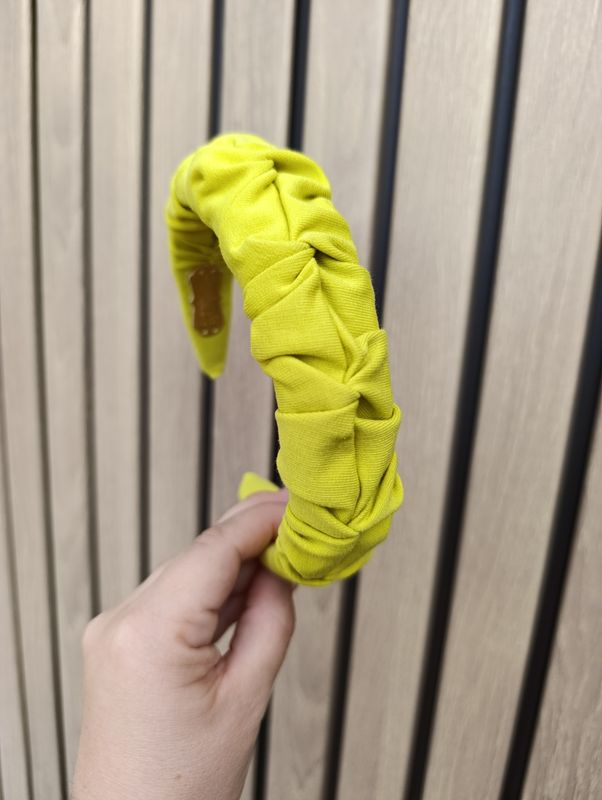 Opaska marszczona wąska dresowa LIMONKA żółta