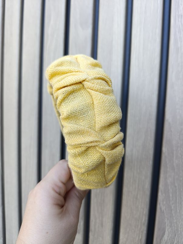 Opaska marszczona wąska ala len MASEŁKO żółta