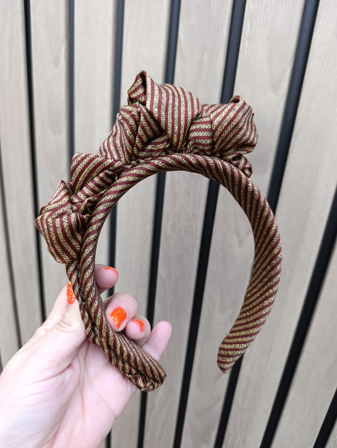 Brązowa opaska korona fascynator  wianek jedwabna silk