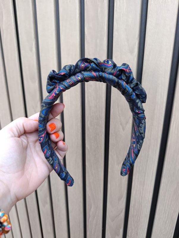 Grafitowa opaska korona fascynator  wianek jedwabna silk z  wzorem