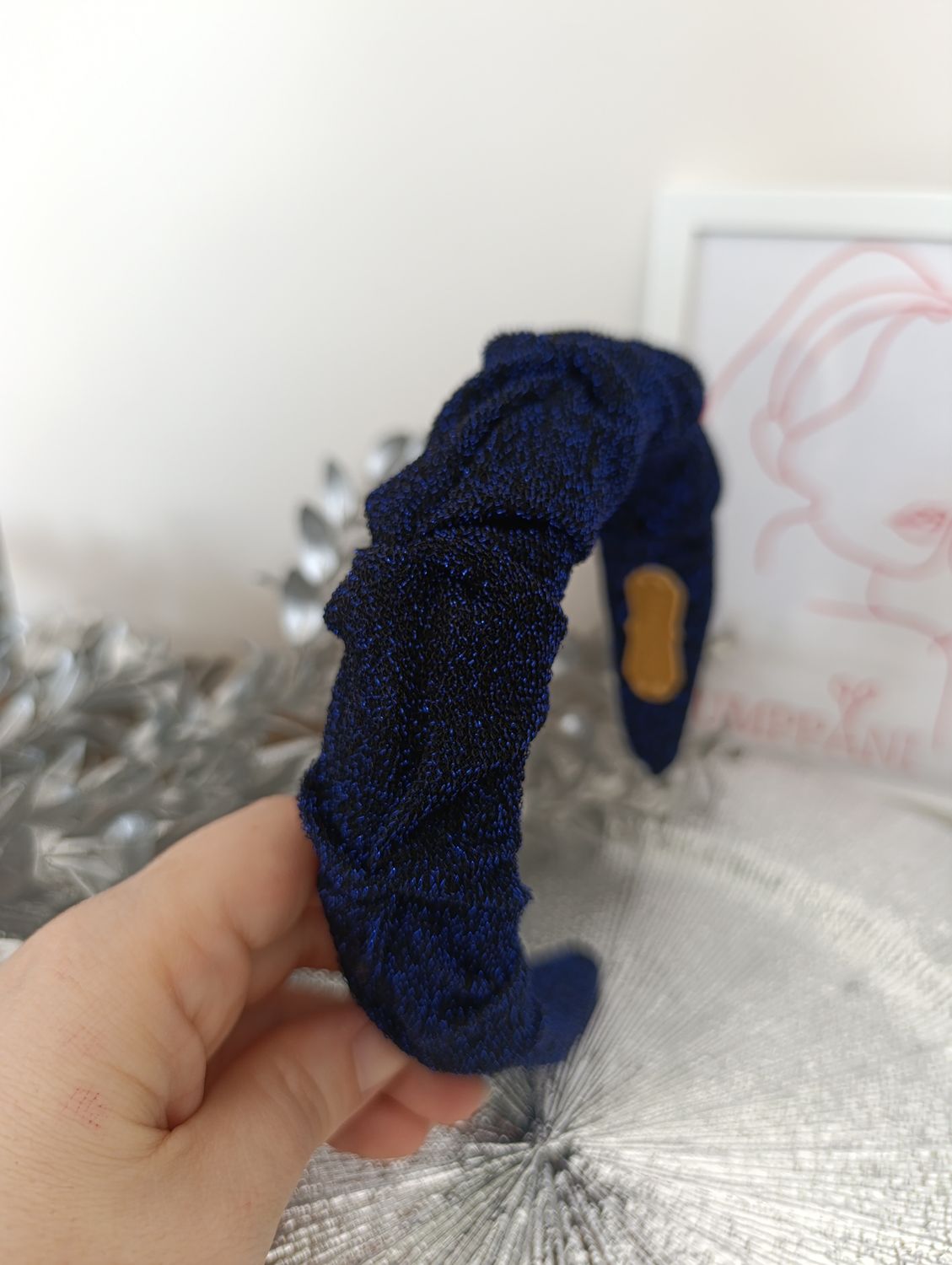 Opaska marszczona wąska blink kobalt lurex