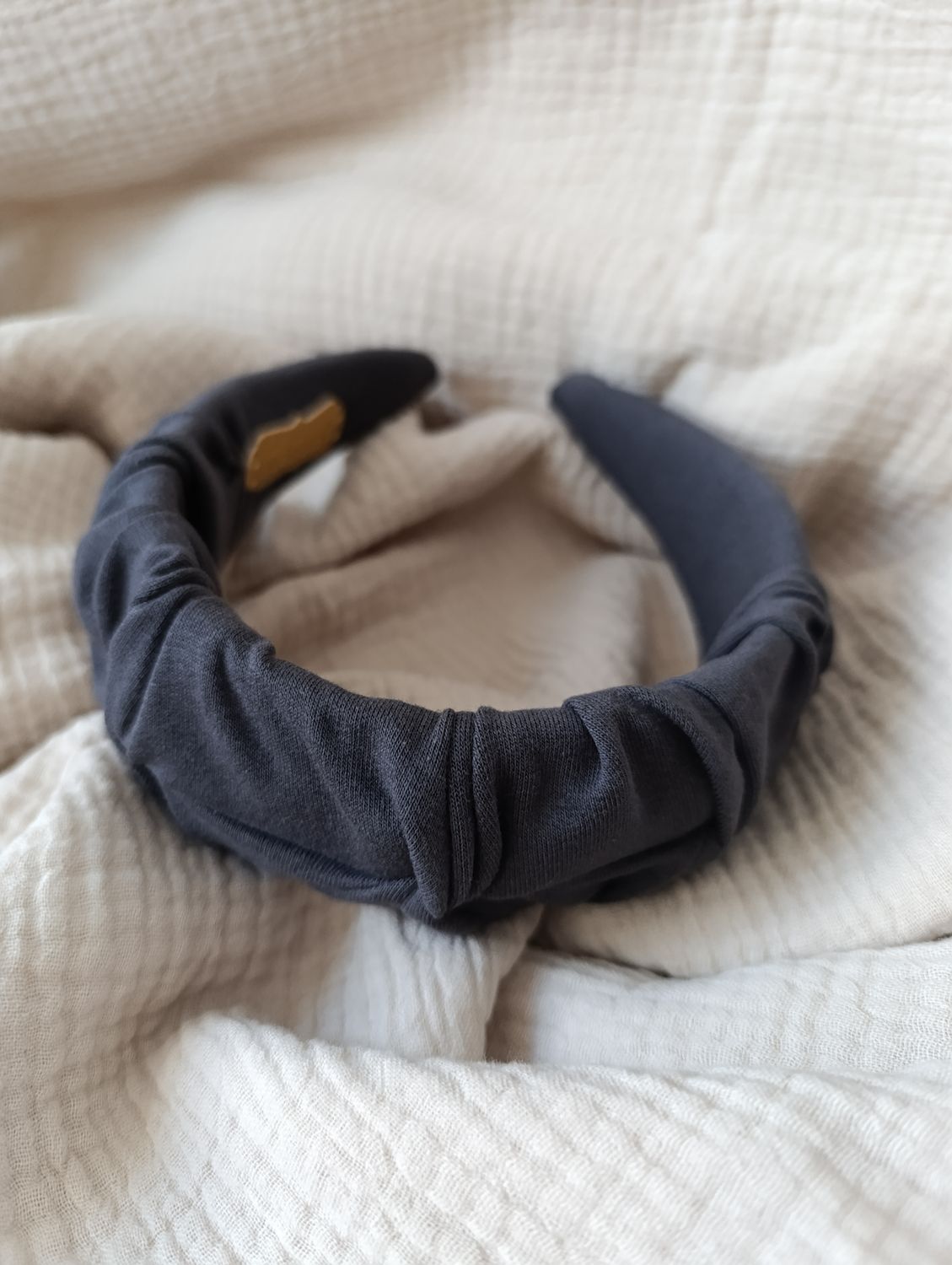 Opaska marszczona szeroka dresowa grafitowa