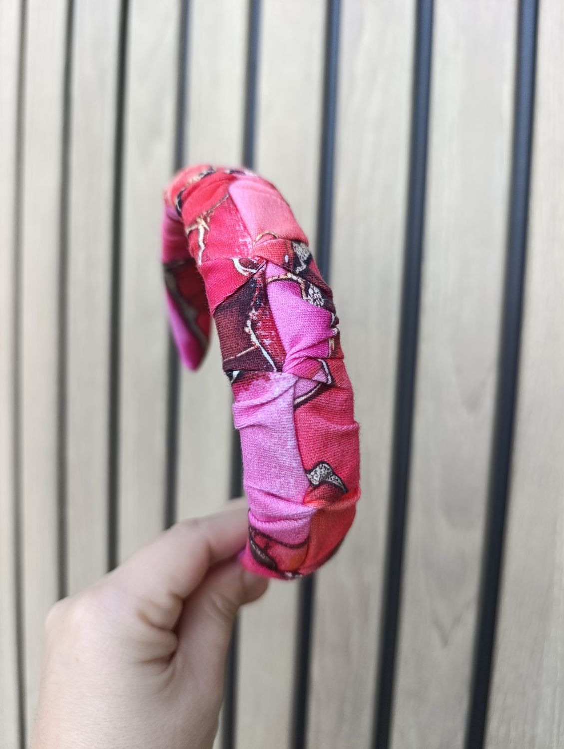 Opaska marszczona wąska dresowa róż mix