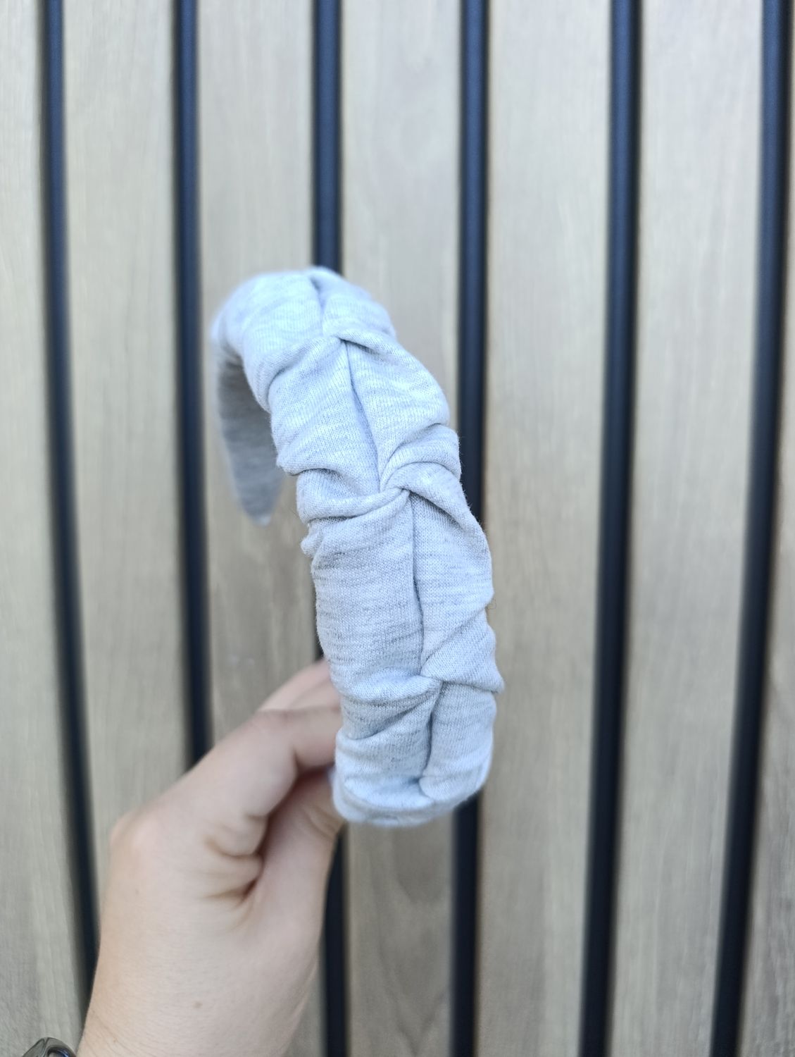 Opaska marszczona wąska dresowa szara melanż