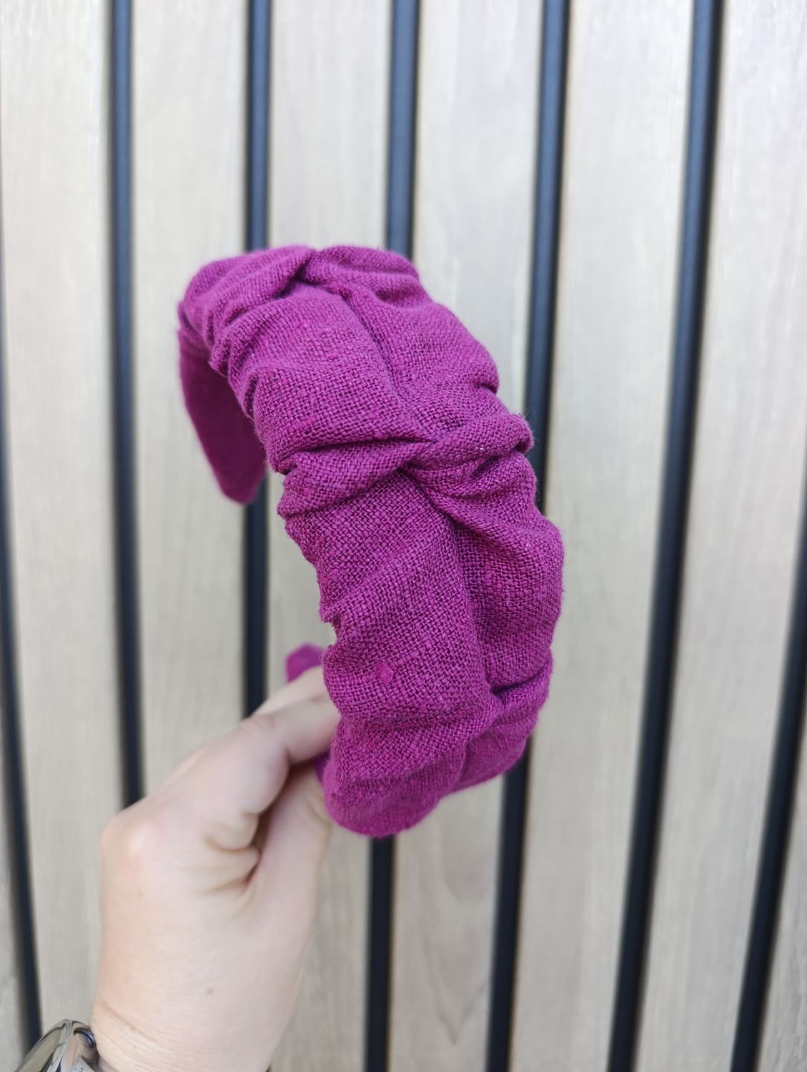 Opaska marszczona szeroka len magenta