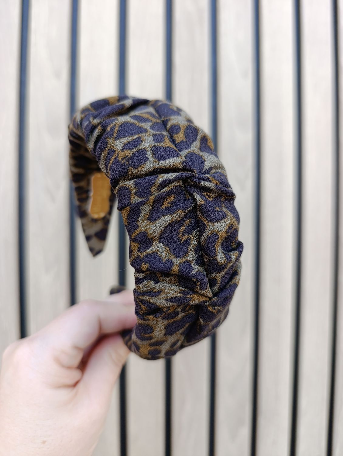 Opaska marszczona szeroka wiskoza panterka khaki