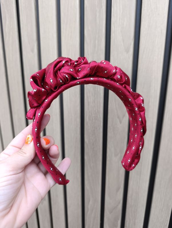 Czerwona opaska korona fascynator wianek jedwabna silk