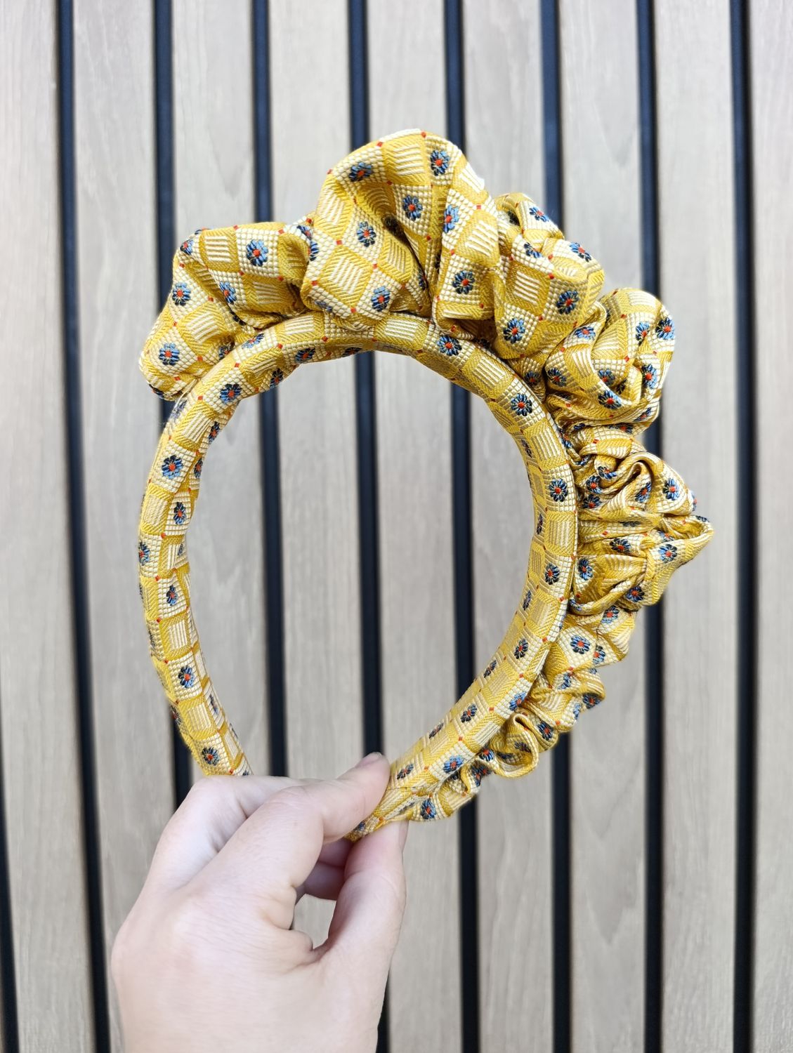 Żólta opaska korona fascynator wianek jedwabna silk