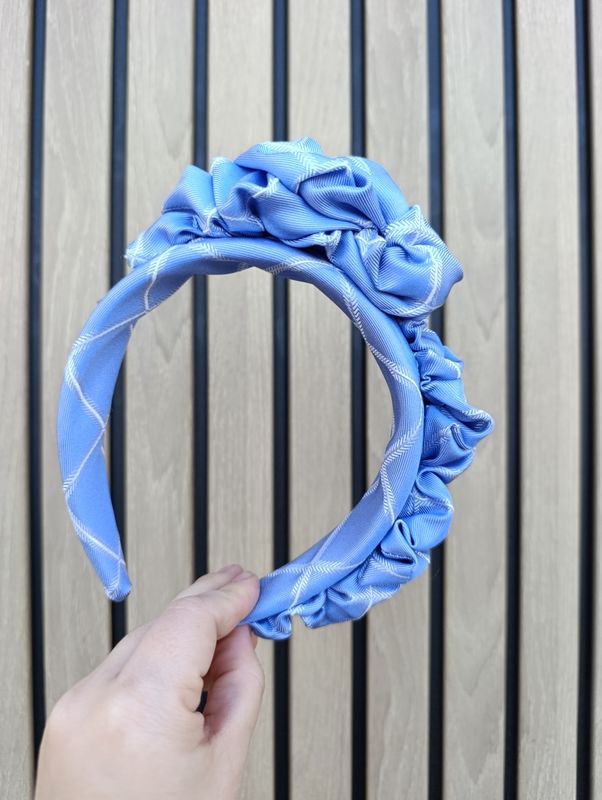 Niebieska opaska korona fascynator wianek jedwabna silk