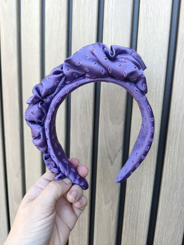 Fioletowa opaska korona fascynator wianek jedwabna silk