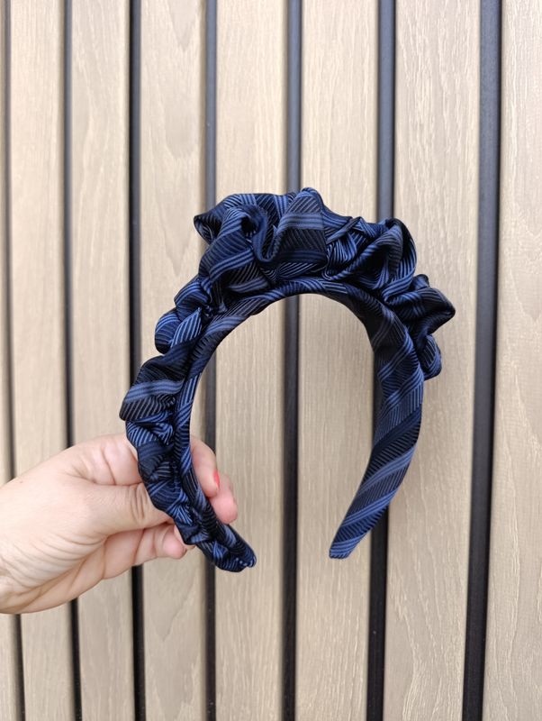 Granatowa w pasy opaska korona fascynator wianek jedwabna silk