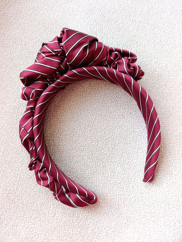 Bordowa w pasy opaska korona fascynator wianek jedwabna silk