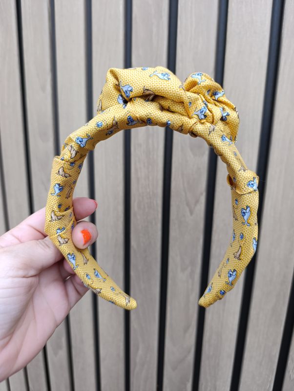 Żółta opaska korona fascynator wianek jedwabna silk