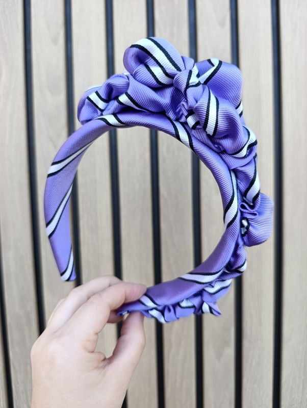 Fioletowa opaska korona fascynator wianek jedwabna silk