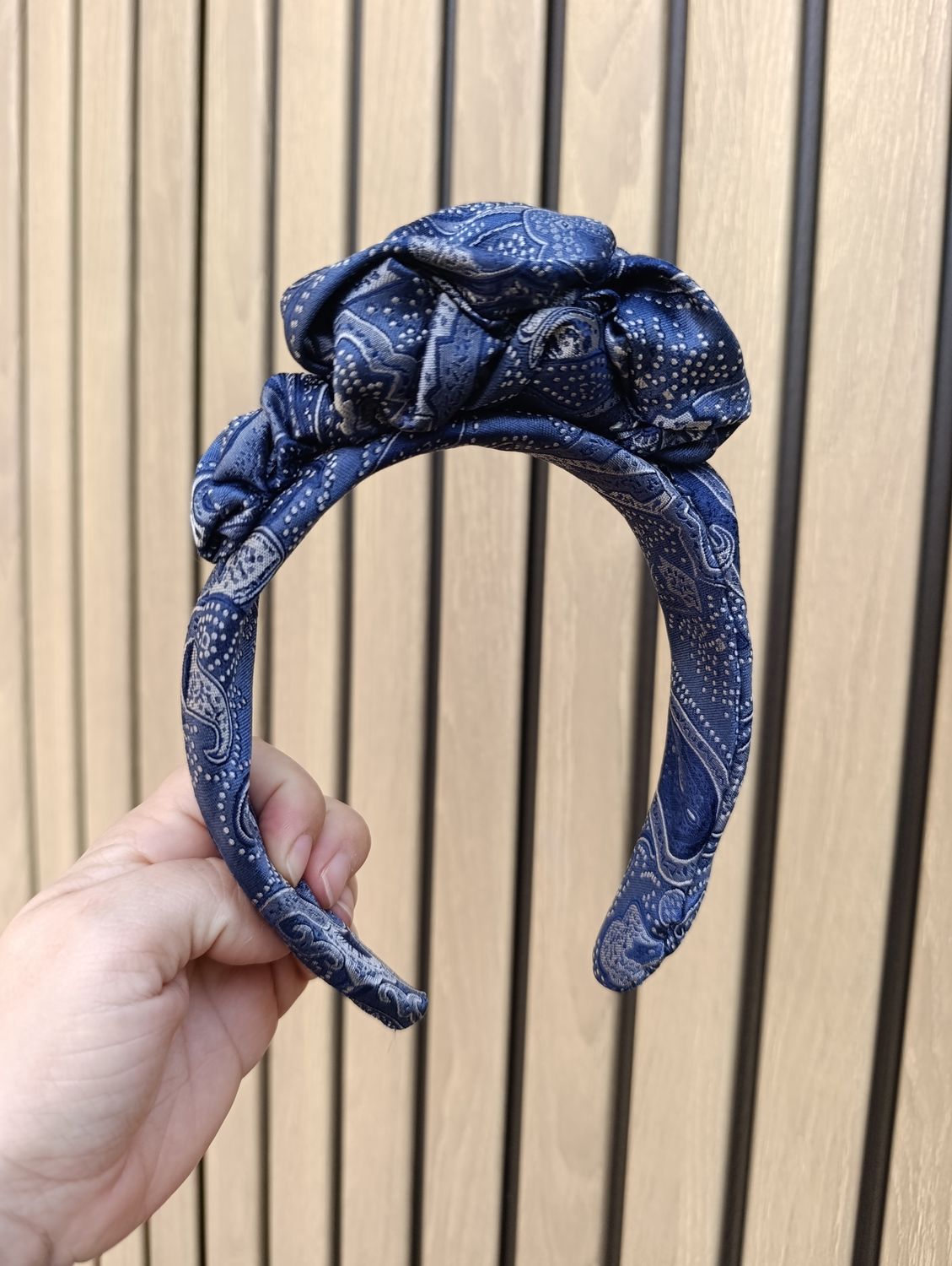 Granatowa persley opaska korona fascynator wianek jedwabna silk