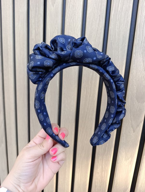 Granatowa opaska korona fascynator wianek jedwabna silk