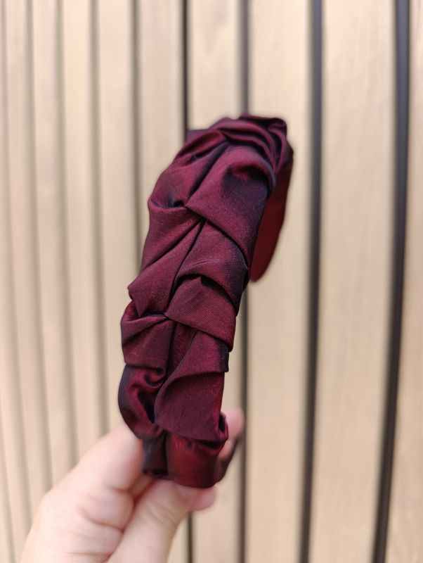 Bordowa marszczona opaska korona jedwabna silk