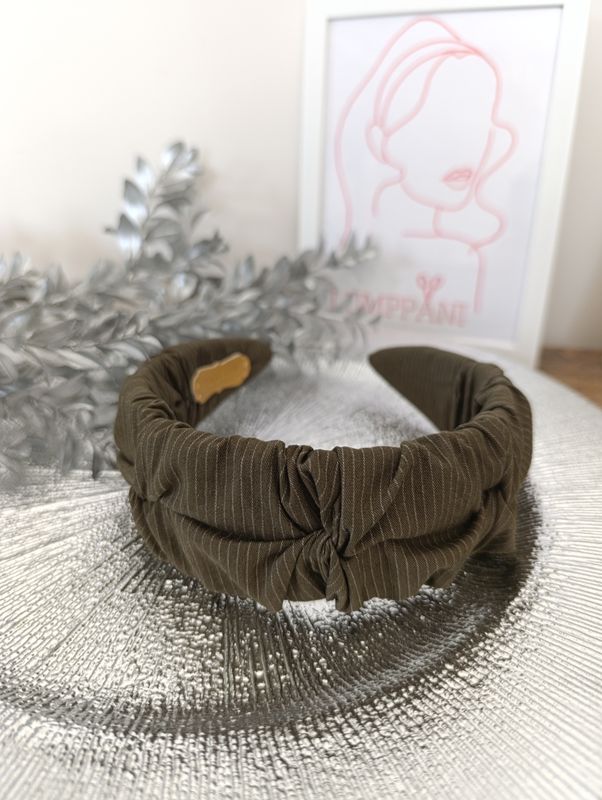 Opaska marszczona szeroka khaki paski elegant