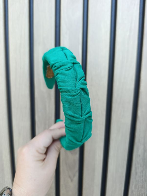 Opaska marszczona wąska dresowa zielona