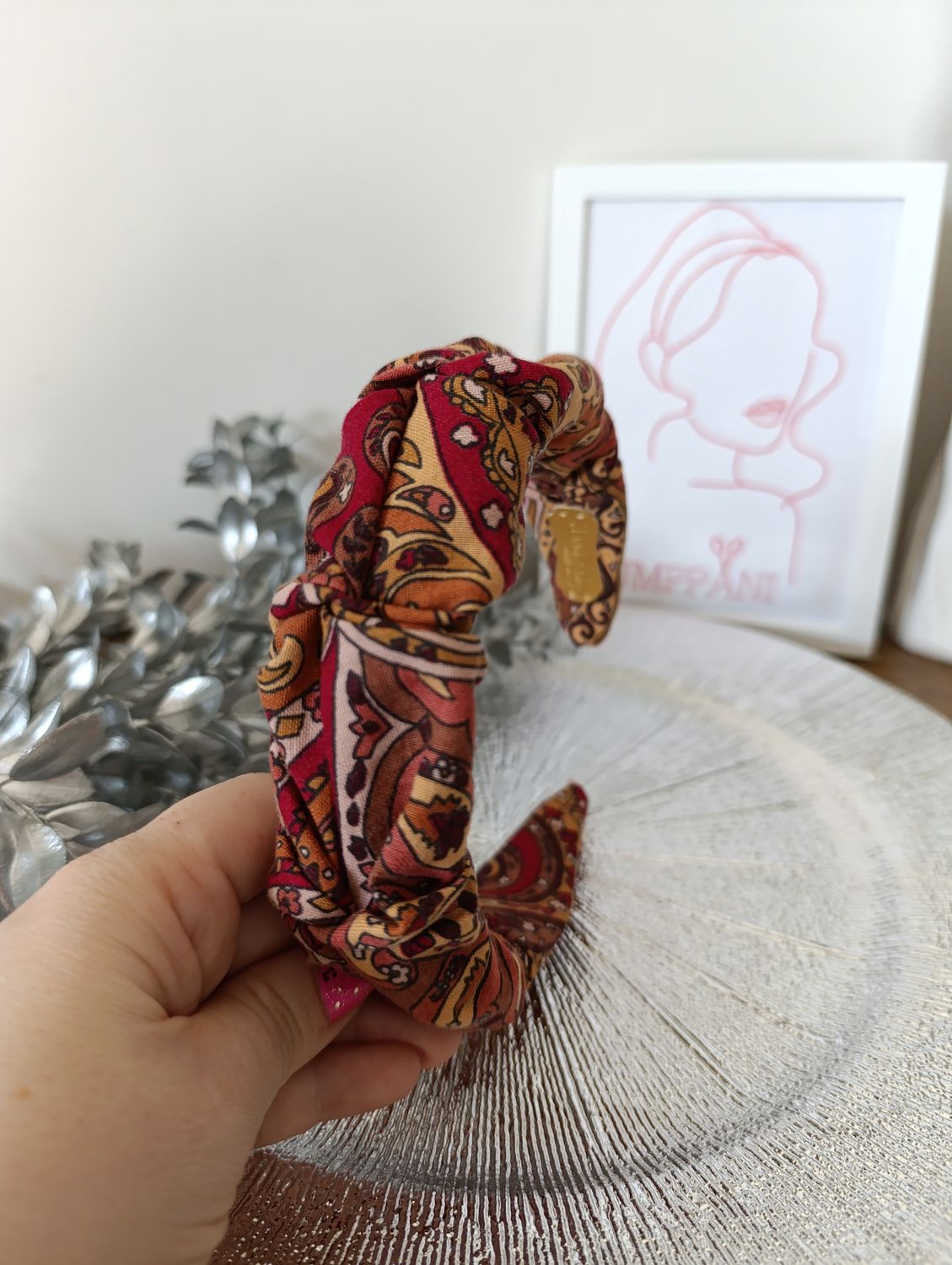 Opaska marszczona wąska bordo persley