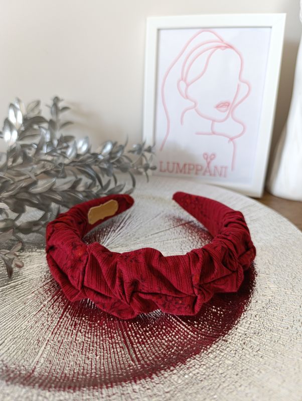 Opaska marszczona wąska bordo róża