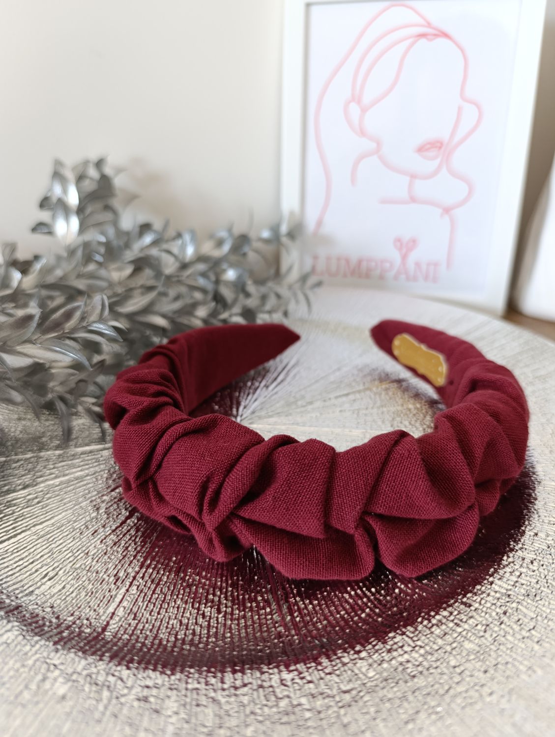 Opaska marszczona wąska bordo bawełna