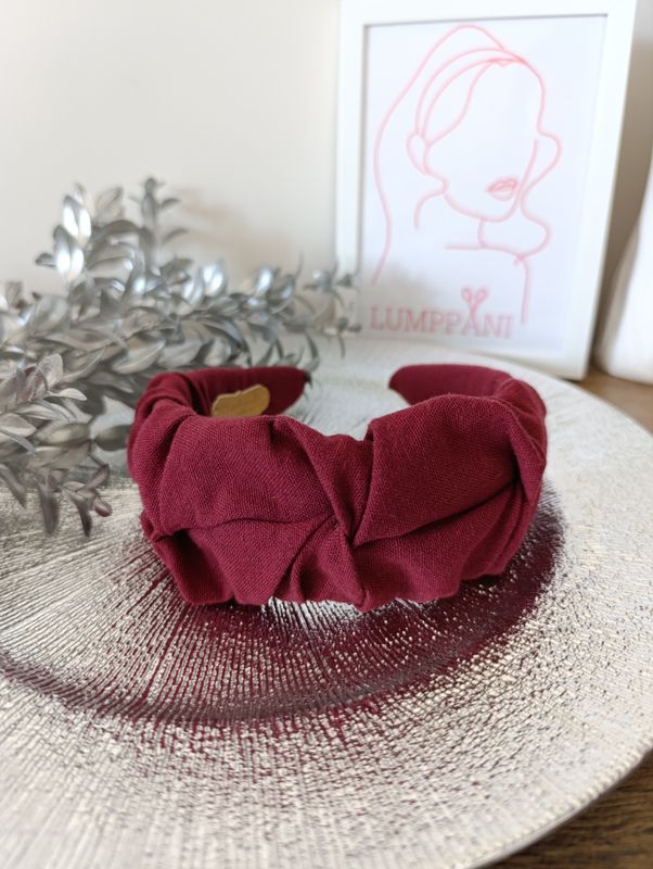 Opaska marszczona szeroka bordo bawełna