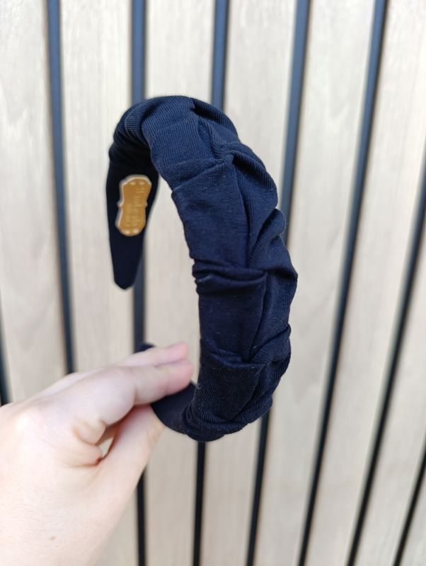 Opaska marszczona wąska czarna dresowa