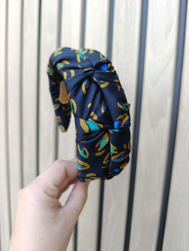 Opaska marszczona  szeroka czarna panterka